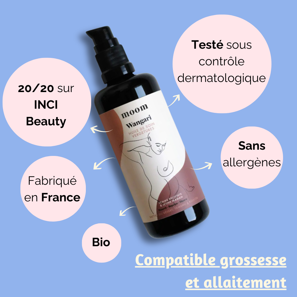 Huile de soin Wangari – Prévient et réduit les vergetures, compatible grossesse et allaitement