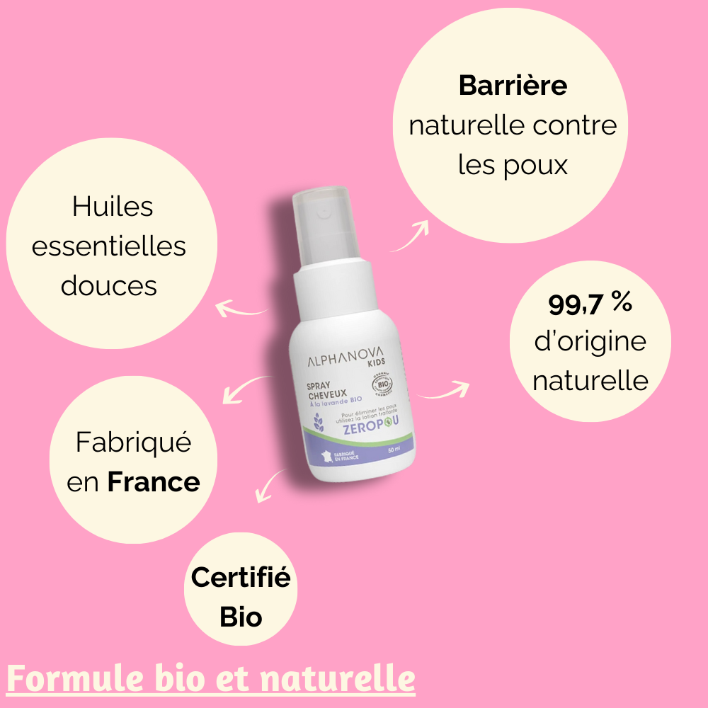 Spray cheveux lavande bio, testé dermatologiquement, certifié biologique