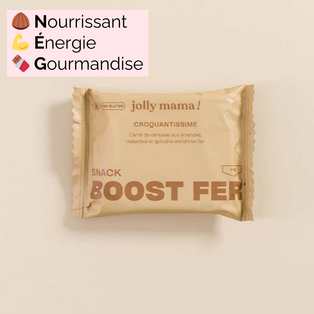 Bienfaits de Croquantissime : collation riche en fer bio-assimilable, source d'énergie, conçue pour les mamans avec des ingrédients 100% bio.