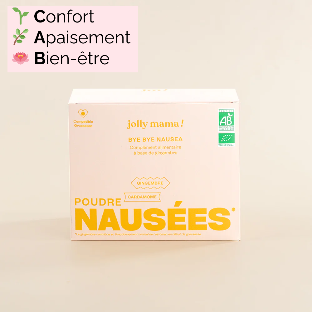 Boîte Bye Bye Nausea avec bienfaits : Confort, Apaisement, Bien-être pendant la grossesse.