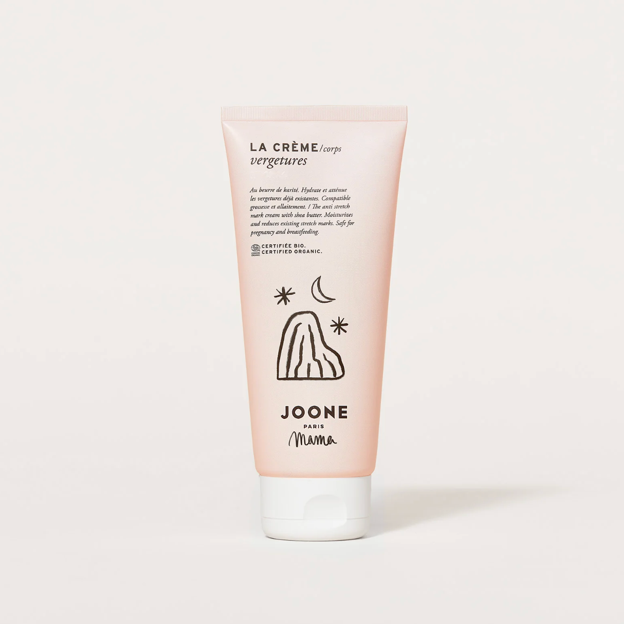 Flacon seul
Crème vergetures bio Joone, flacon 50 ml, soin hydratant et nourrissant grossesse