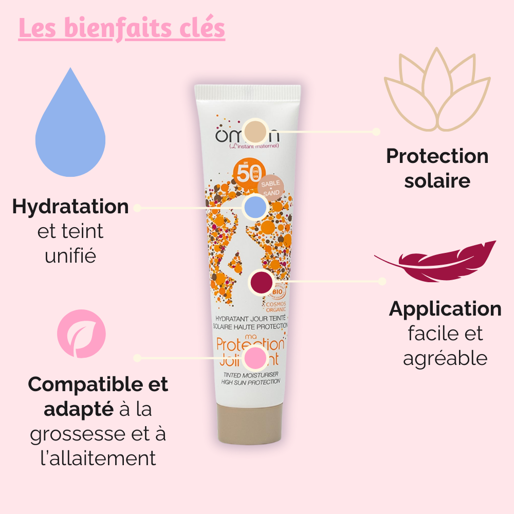 Bénéfices de Ma Protection Joli Teint : protection solaire, hydratation et teint unifié.