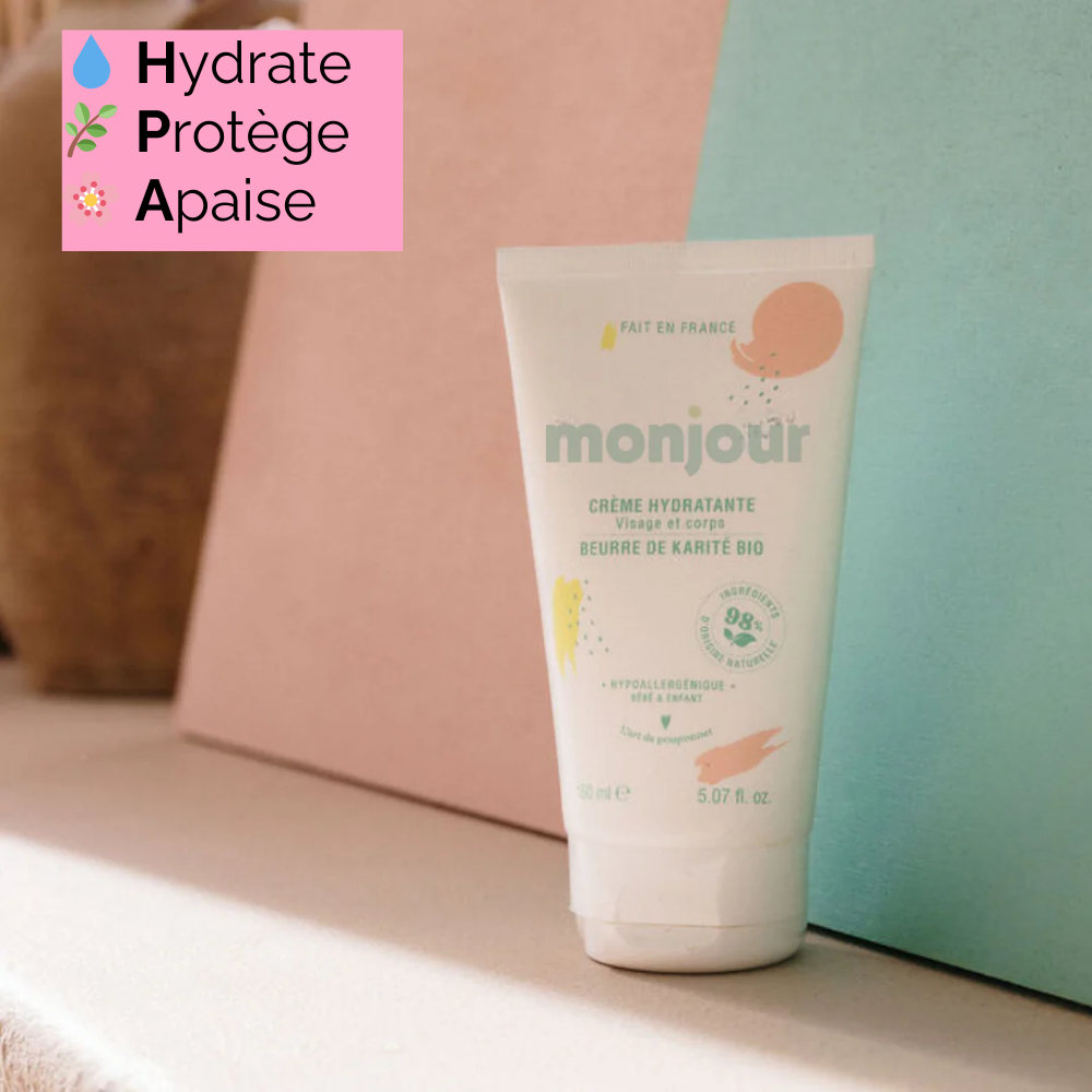 Crème hydratante ultra douce pour visage et corps Poupon, idéale pour protéger la peau sensible des bébés."