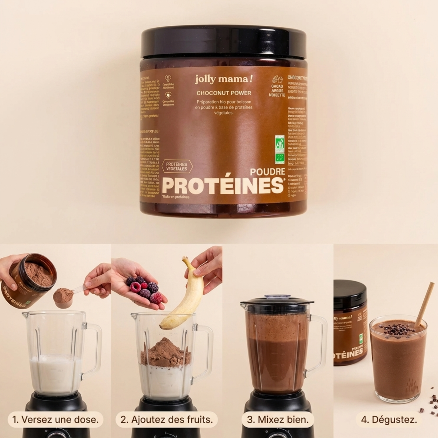 Poudre protéines végétale au chocolat Bio