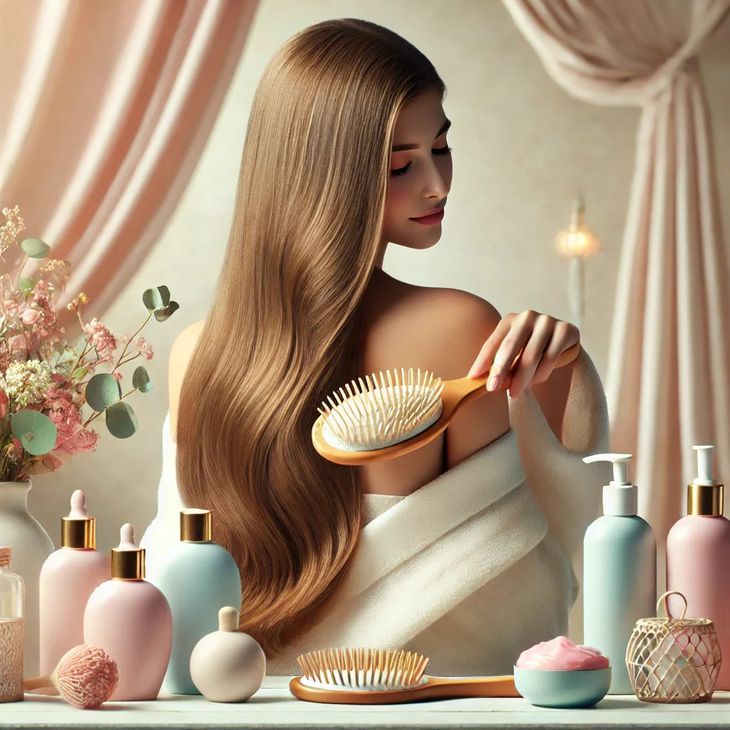 Produits de soin naturels pour cheveux, incluant shampooings doux, après-shampoings et huiles nutritives, pour des cheveux forts, brillants et sans produits chimiques agressifs.