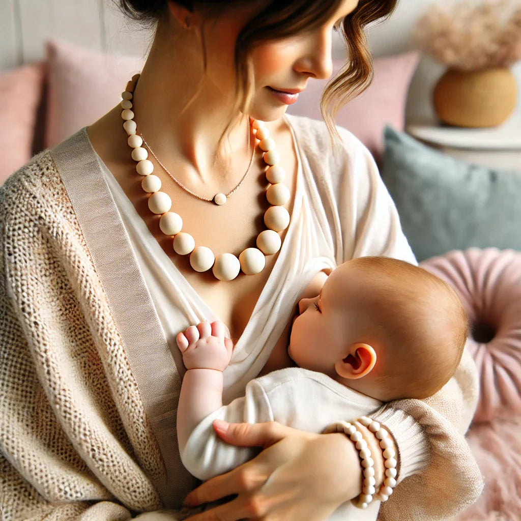 Une collection de colliers d’allaitement en silicone alimentaire certifié, disponibles en plusieurs designs et couleurs, idéaux pour éveiller bébé et sublimer maman.