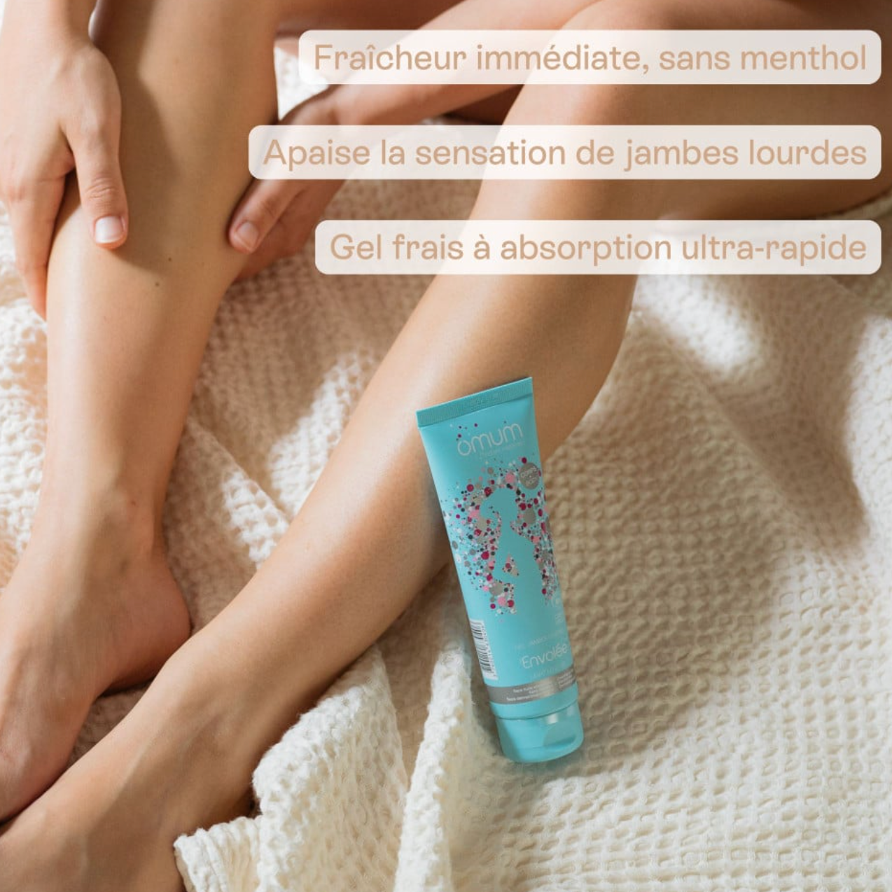 Gel jambes légères sans menthol, à absorption rapide, pour soulager la sensation de jambes lourdes pendant la grossesse.