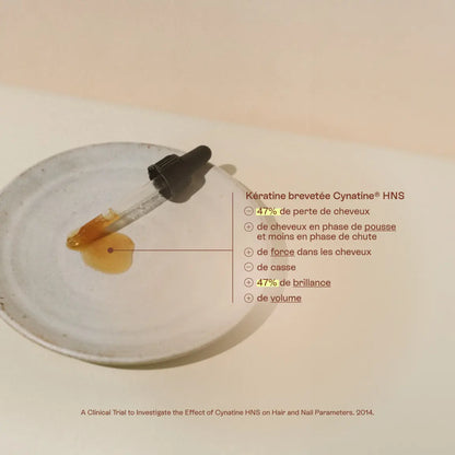Comparatif brillance et densité cheveux avant et après 3 mois de Mama Hair (Cynatine HNS + Annurca + biotine).