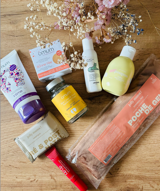 Box post-partum Bienfaits pour Maman avec 8 produits essentiels pour le soin de la jeune maman après l’accouchement