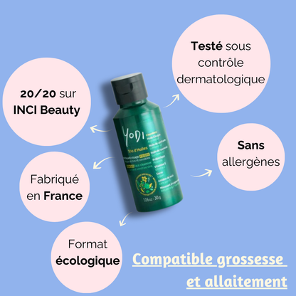 Nettoyant visage Yodi : noté 20/20 sur INCI Beauty, fabriqué en France, sans allergènes, format écologique.