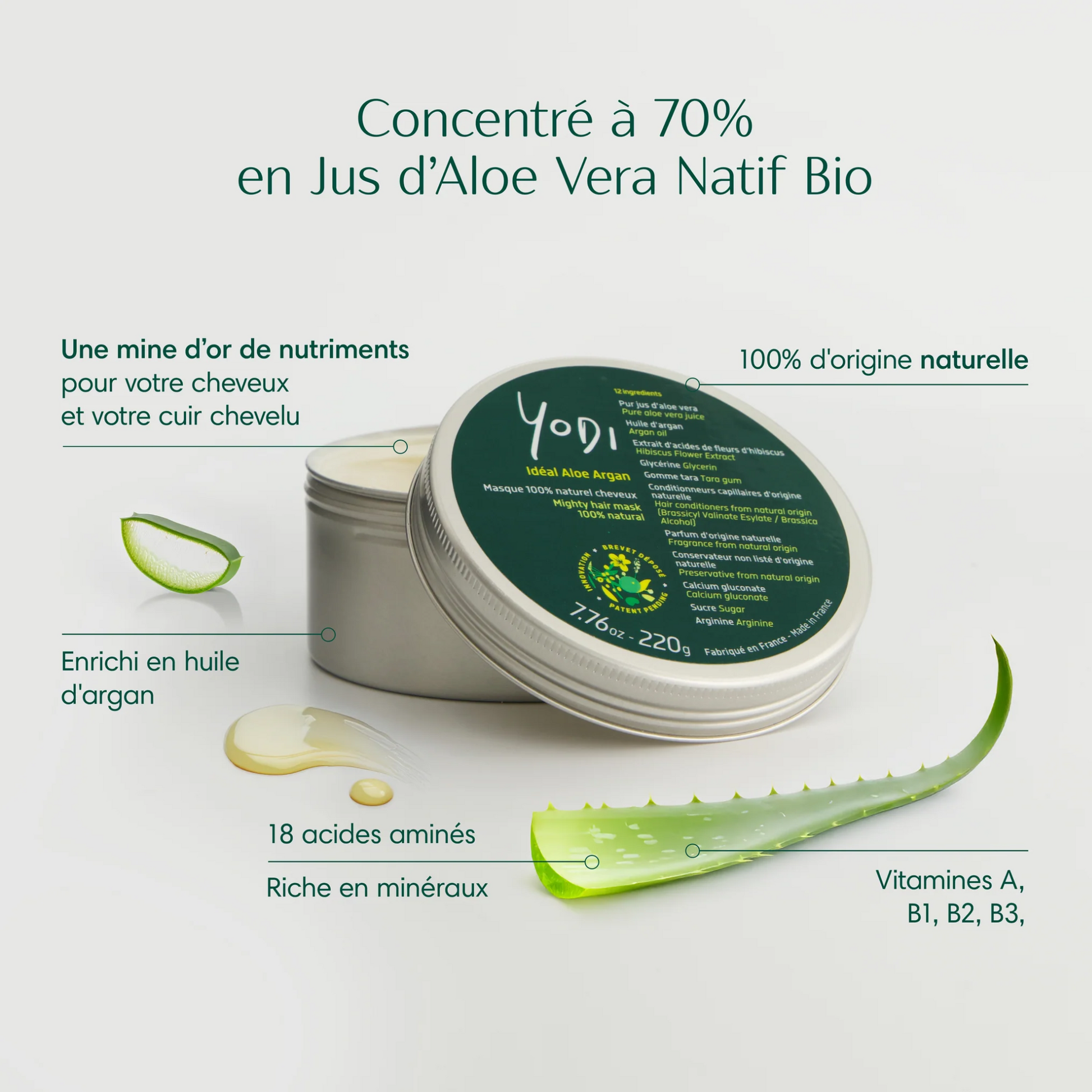 Masque capillaire naturel Ideal Aloe Argan – hydratation intense pour cheveux abîmés, frisés ou colorés