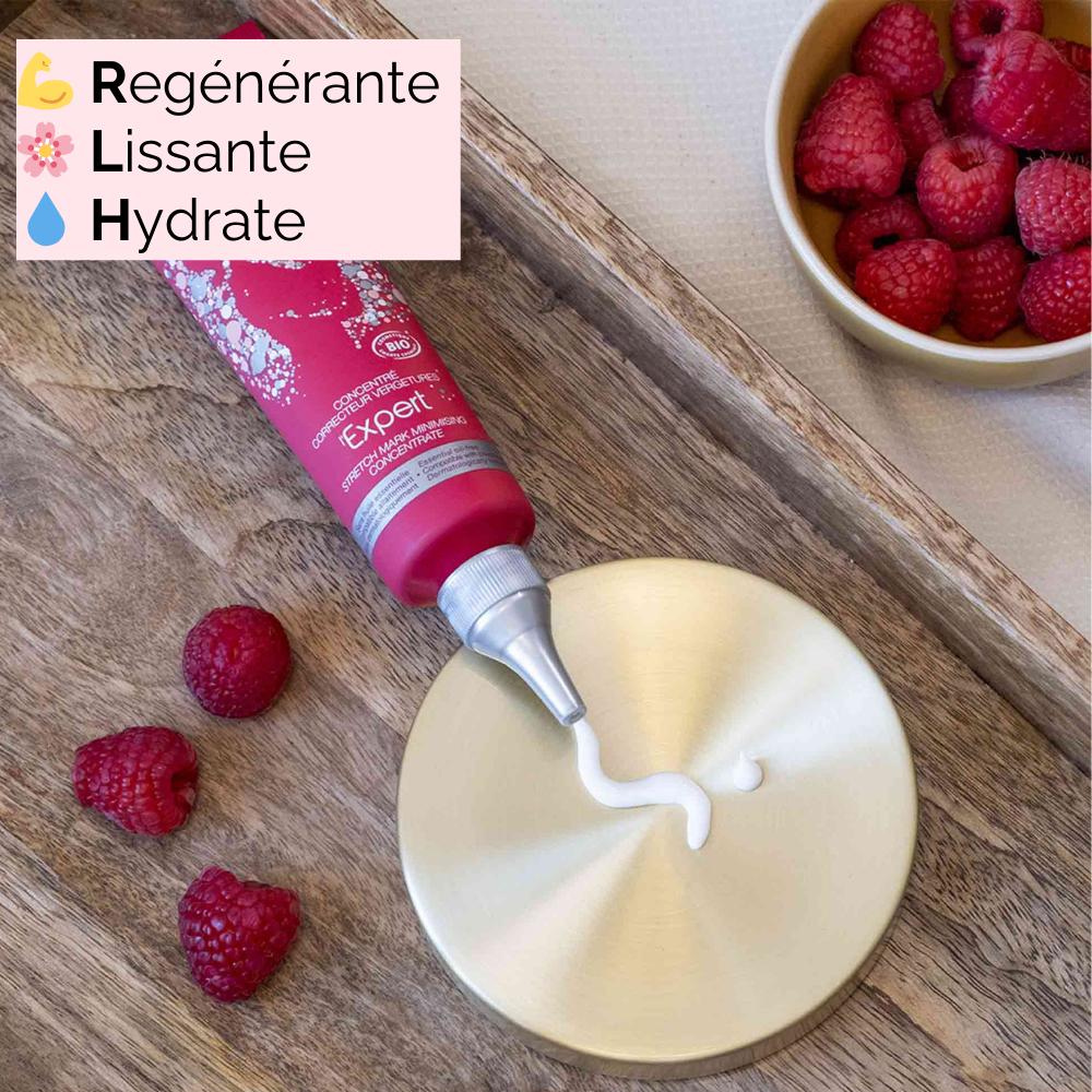 Crème hydratante et anti-vergetures, idéale pour le post-partum et la grossesse, apportant hydratation et souplesse.