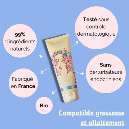 Lait hydratant Le Bienfaiteur d'Omum, fabriqué en France avec 99% d’ingrédients naturels. Testé sous contrôle dermatologique, sans perturbateurs endocriniens, et certifié biologique.