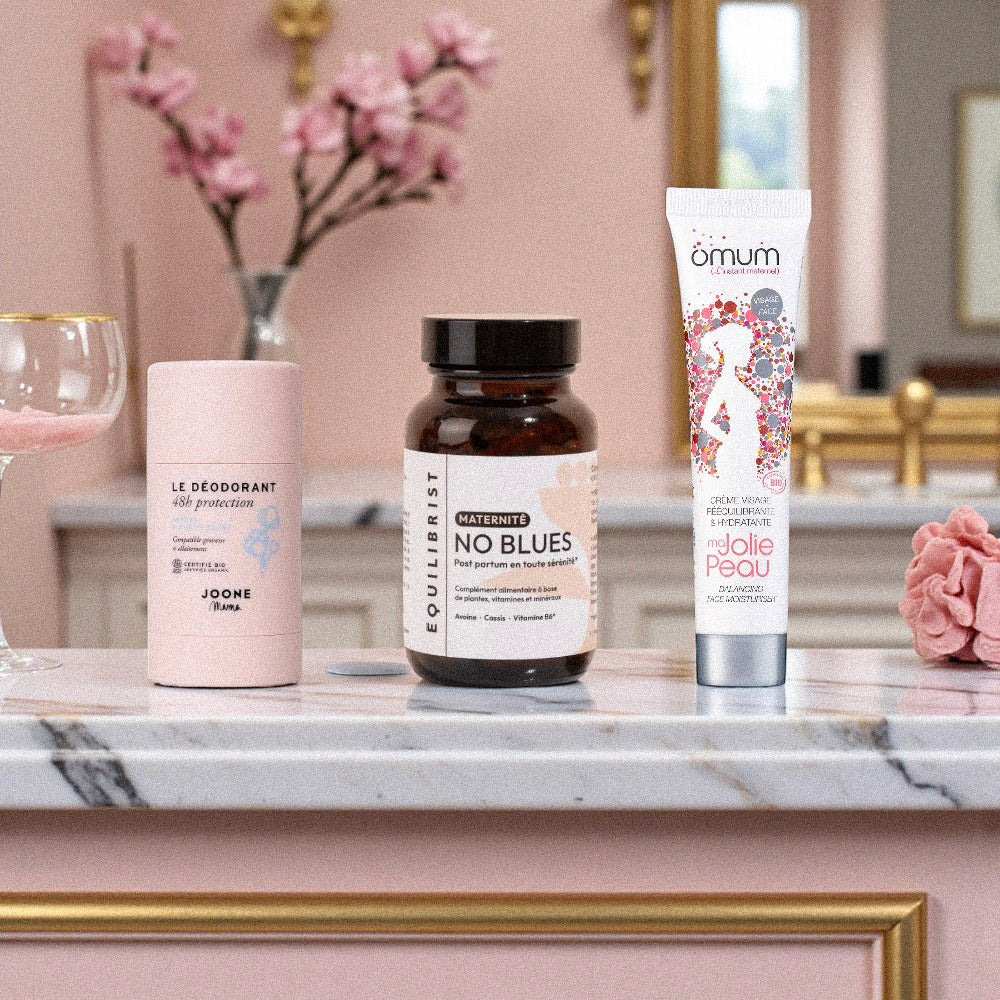 Box post-partum cadeau pour maman avec soin visage, déodorant naturel et complément bien-être