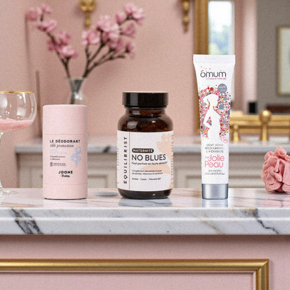 Box post-partum cadeau pour maman avec soin visage, déodorant naturel et complément bien-être