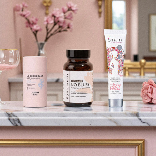 Box post-partum cadeau pour maman avec soin visage, déodorant naturel et complément bien-être