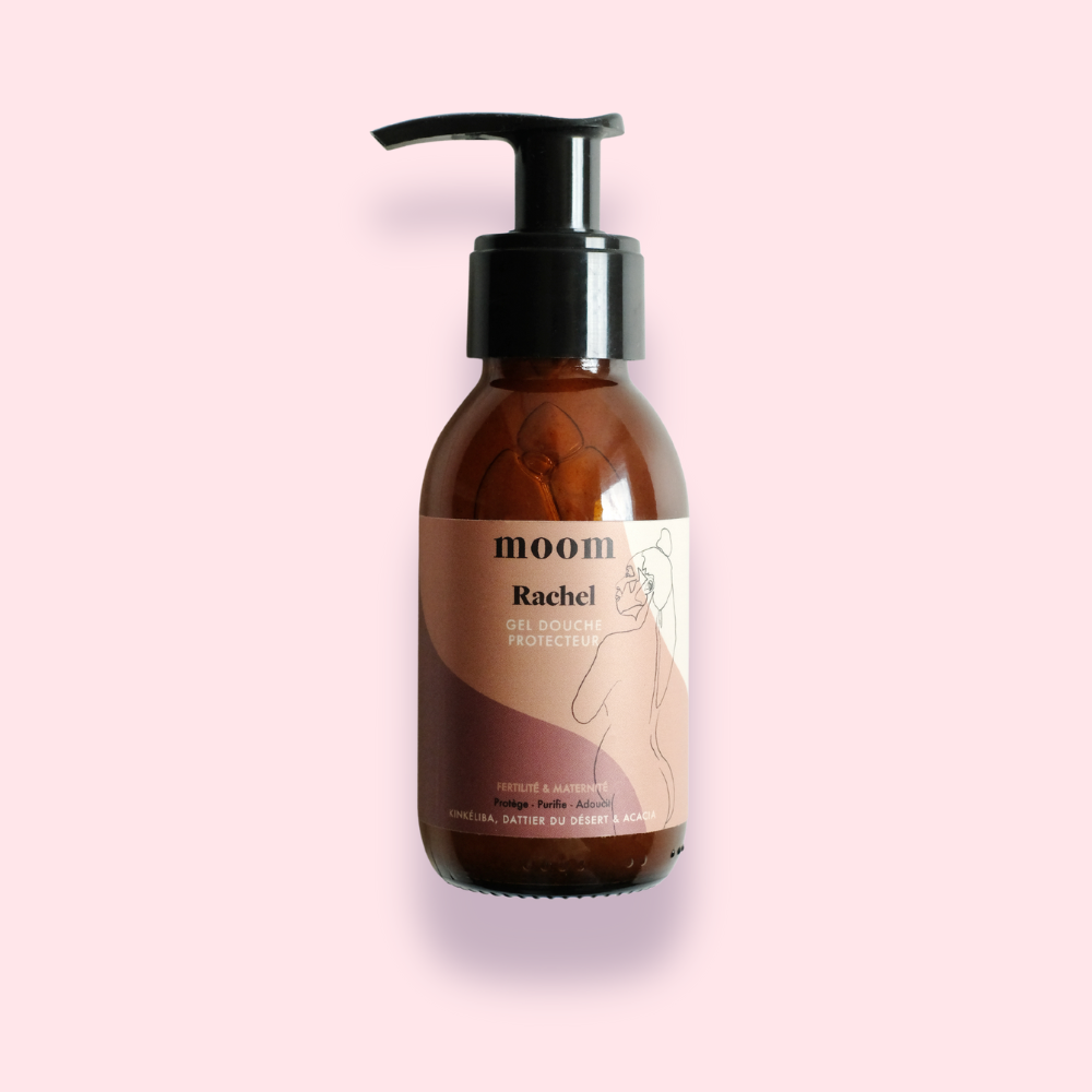  Flacon du Gel Douche Protecteur Rachel de Moom sur fond rose