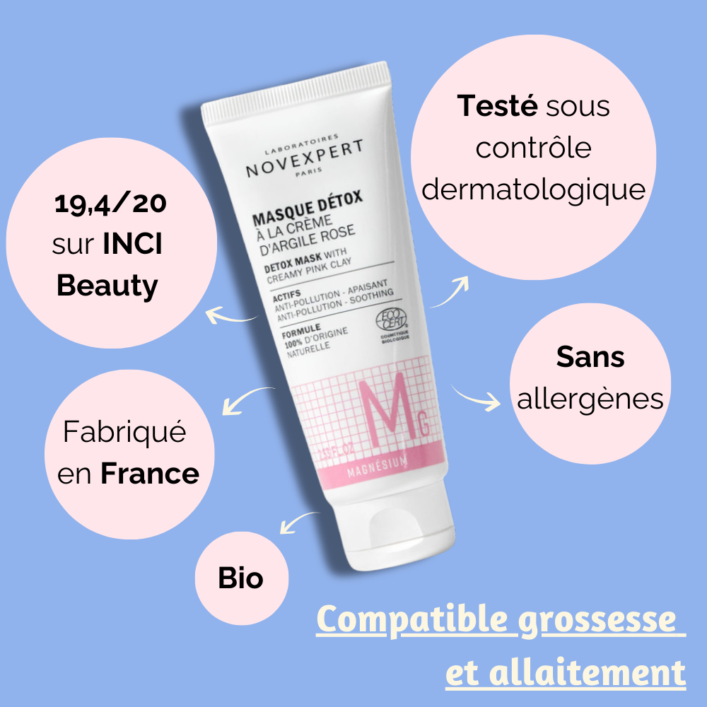 Tube de Masque Repulp avec score INCI Beauty 19.8/20, testé cliniquement, compatible grossesse et allaitement, bio, fabriqué en France.
