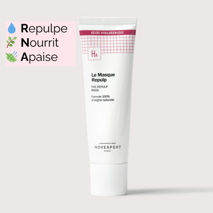 Tube de Masque Repulp avec les bienfaits clés : Repulpe, Nourrit, Apaise.