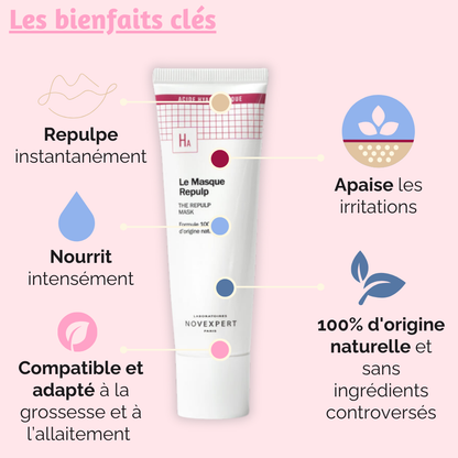 Bienfaits clés du Masque Repulp : repulpe instantanément, nourrit intensément, apaise les irritations.