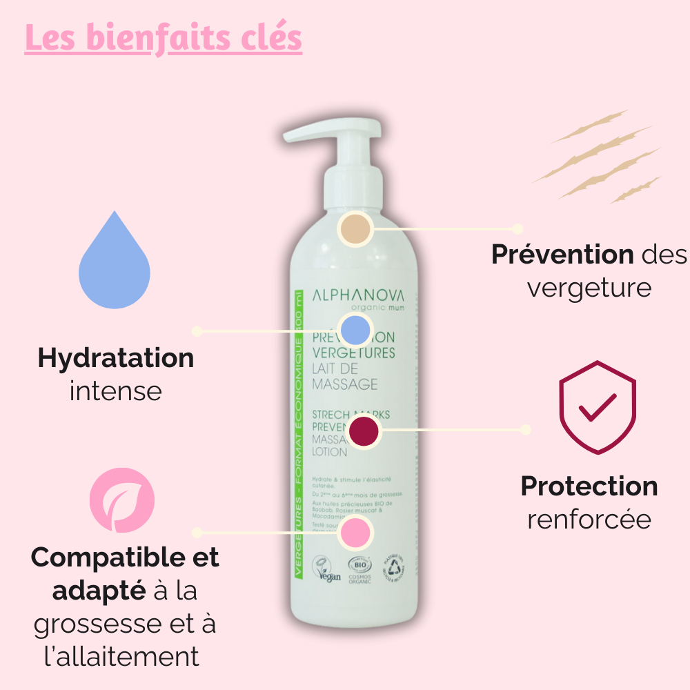 Alphanova lait de massage prévention vergetures – hydratation et prévention des vergetures pendant la grossesse