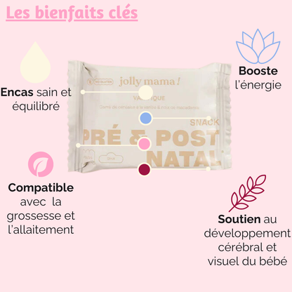 Gros plan du snack Vanifique, illustrant la texture et les ingrédients naturels pour un encas sain et bio.
